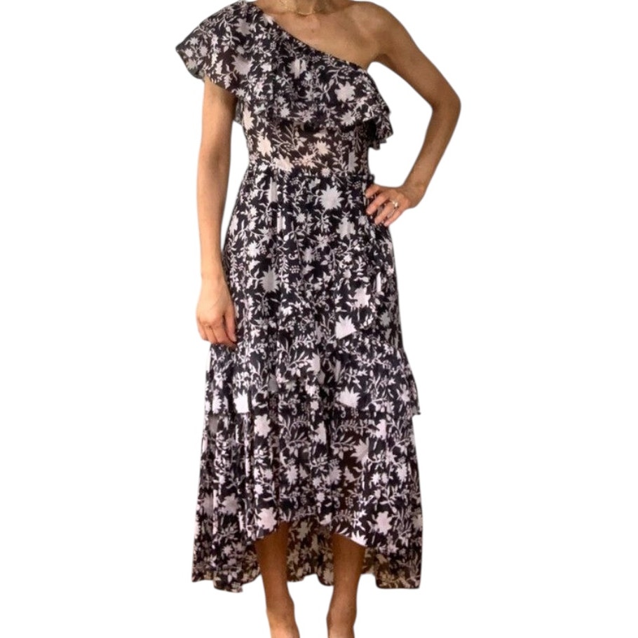 Ulla Johnson Clemente One Shoulder High Low Black And White Floral Dress Size 0